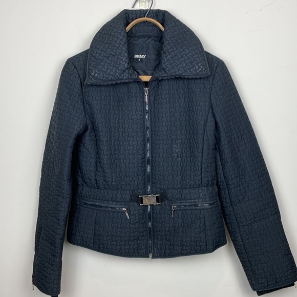 DKNY | Black Quilted Down Jacket; Zipper Front and Buckle Belt; Size Small - Picture 15 of 15